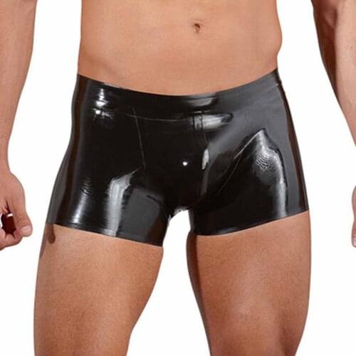 Plus Size Mens Boxers Shorts Gay PU Underwear Men Sexy Black Wetlook Vinyl Leather Open Crotch Mens Lingerie Male