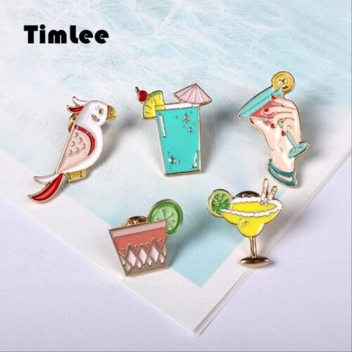 Timlee X035 Free shipping Cute Parrot Birds Summer Drink Metal Brooch Pins Button Pins,Fashion Jewelry Wholesale
