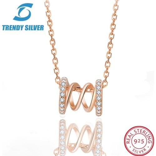 925 sterling silver necklace chain for women woman rose gold plated pendant jewelry pave CZ