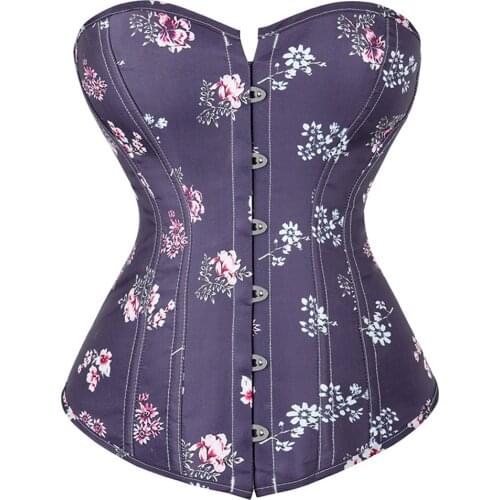 Womens Victorian Purple Jacquard Boned Lace Up Waist Cincher Overbust Corset Buckle up Bustier Floral Lingereie New Arrival