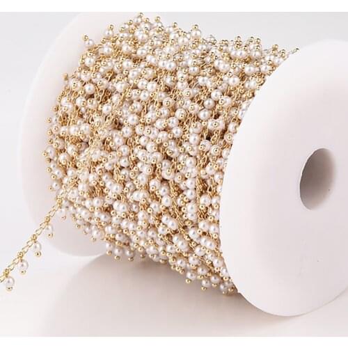 1meter Bulk Chain for Jewelry Making Luxury 3mm Pearl Bead Charm Chain Gold Bracelet Necklace Accessories DIY Jewelry Findings