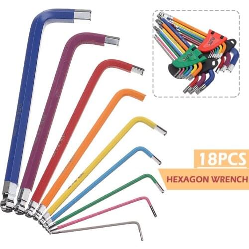 18pcs Color Coded Ball-End Torx Hex Allen Key Wrench Set Torque Long Metric With Sleeve Hand Tools Bicycle Accessories