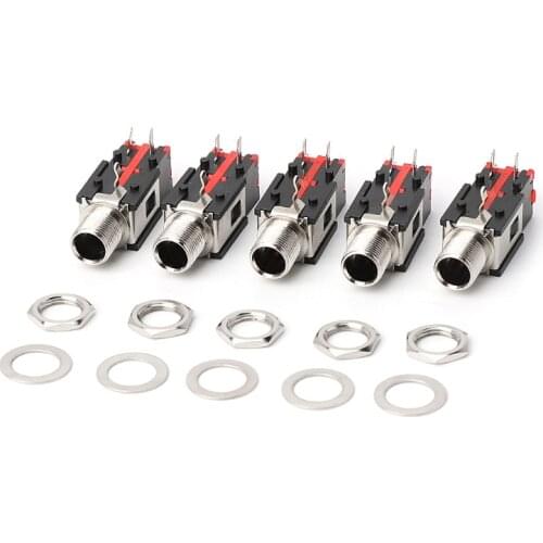 5 pcs Thread lock panel mount 1/4" 6.35 mm stereo phone Jack Headphone socket 3 conductor 3 contact right angle audio connector