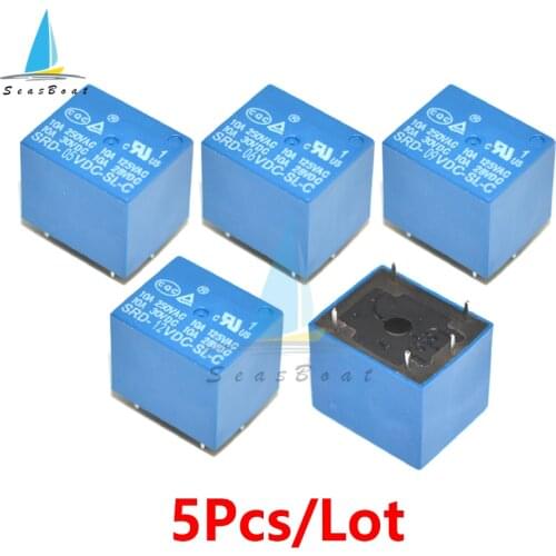 5pcs Relays SRD- 5VDC-SL-C SRD-12VDC-SL-C SRD-24VDC-SL-C Relays 5 Pin PCB Type DC 5V 12V 24V 48V 10A 250VAC Power Relay
