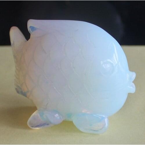 67mm Hand Carved gemstone White opalite Fish Figurine Animal Carving