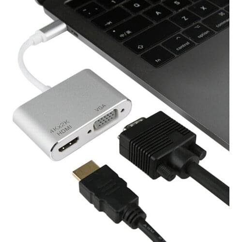 USB C to HDMI VGA Adapter 4K HD Type-C Hub Audio Video Converter for Macbook Slim design mini size and portable