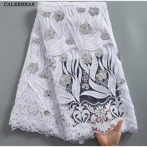 African Lace Fabric Pure White French Lace Fabric With Sequins Nigerian Lace Fabrics For Party Wedding Dresses Lace Fabric S2409
