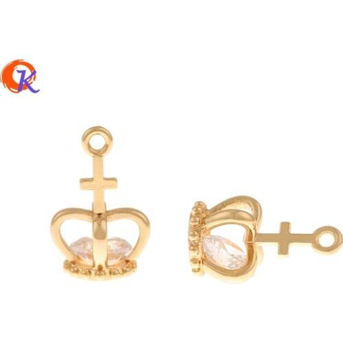 Cordial Design 30Pcs 9*17MM Jewelry Accessories/CZ Charms/Genuine Gold Plating/Crown Shape/DIY Making/Hand Made/Earring Findings