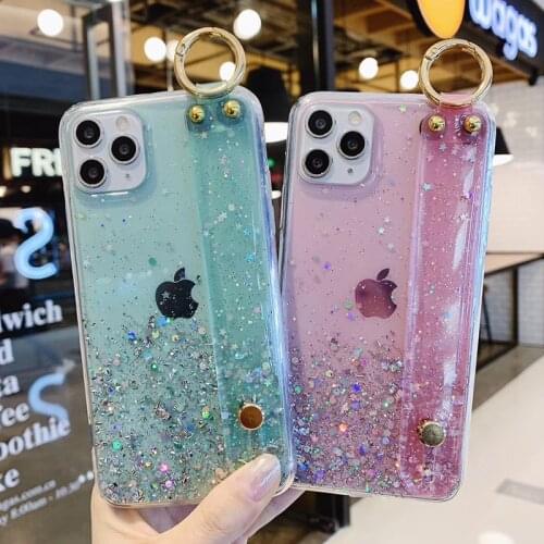 Bling Glitter Star Wrist Strap Hand Band Phone Case For iPhone 11 Pro Max X XR XS Max 6 6S 7 8 Plus SE Soft Back Cover Coque