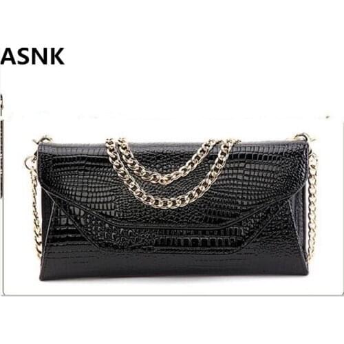 ASNK brand Women handbag Crocodile Pattern Leather Shoulder Bag Evening Clutch Wallet Chain Messenger Bag