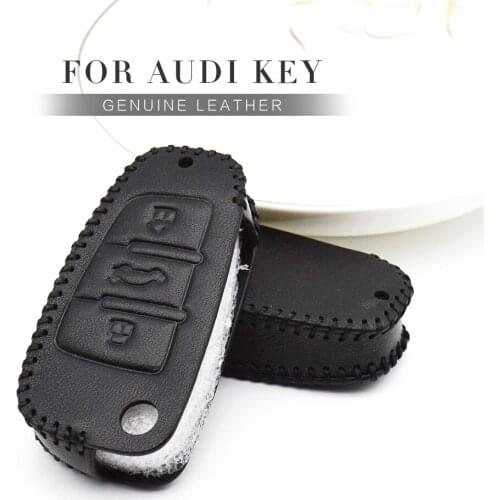 Genuine Leather Car Key Case Cover For Audi A3 8p 8L rs3 A4 B5 B6 B9 A6 4F C6 C5 Q5 Q7 R8 TT Mk1 3 Buttons Key Shell Accessories