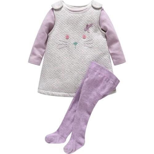 Spring 2019 Lovely Purple Cat Childrens Dress Girls Pantyhose Three-piece Suit
