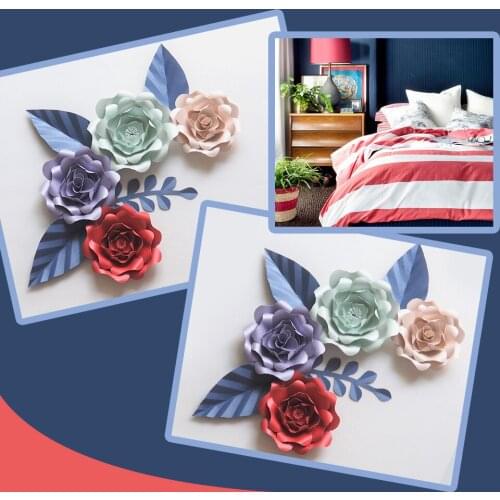 DIY Giant Paper Flowers Backdrop Artificial Handmade Mix Color Flower 4PCS + 4 Leaves Wedding & Party Deco Home Decoration