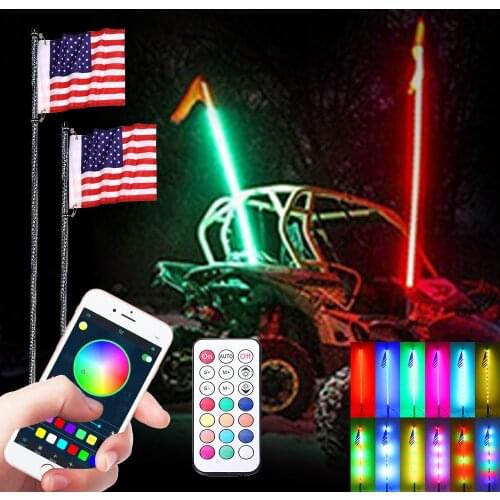For Can ATV UTV RZR Polaris Offroad Pick up Truck Spiral RGB Led Whip Light with Spring Base APP&RF Remote Control Lighted Whips