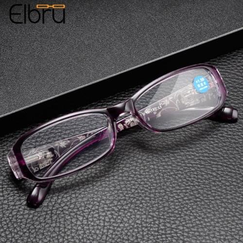 Elbru Vintage Anti Blue Light Reading Glasses Ultralight Floral Frame Anti-fatigue HD Lens Presbyopia Eyeglasses Degree +1.0 4.0