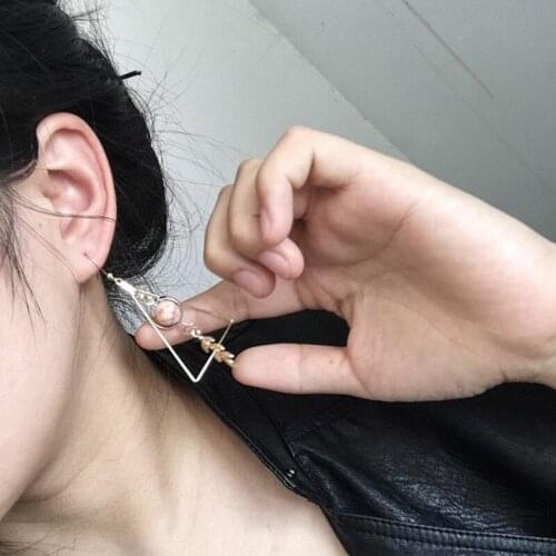 European and American Fashion Vintage Hollow Out Triangle Marble Round Beads Leaf Earrings For Woman Girls Jewelry