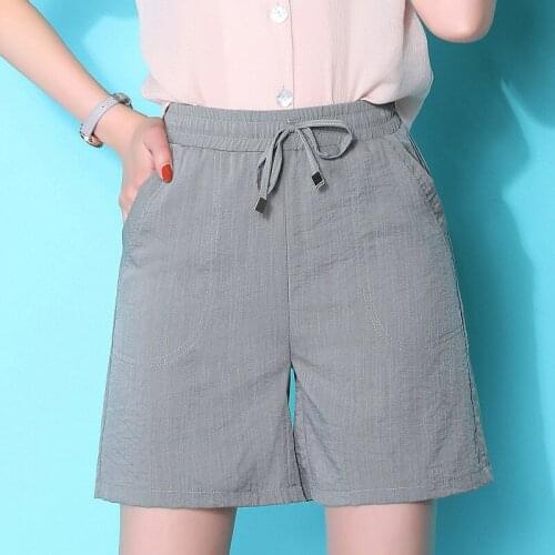 Cotton Linen High Waist Wide Leg Shorts Womens Summer Loose Elastic High Waist 3XL To 4XL Plus Size Shorts TA902