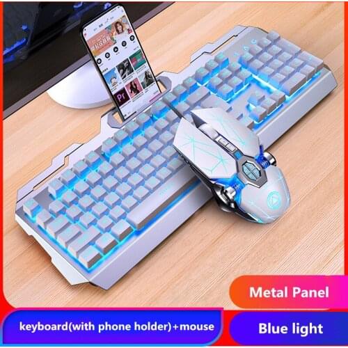 Gaming Keyboard Mouse Kit Set Metal Gamer Full Size 104 Keys Mechanical Feeling RGB USB Wired for Game PC Laptop Computer Office