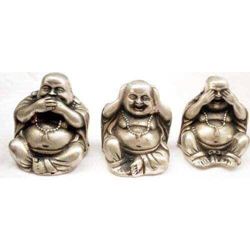 NEPAL TIBETAN Buddhist silver 3 NO happy buddha statues A set 3PCS