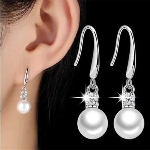 KOFSAC New Sweet Temperament Pearl Earring Shiny Crystal CZ Jewelry 925 Sterling Silver Earrings For Women Party Girl Best Gift