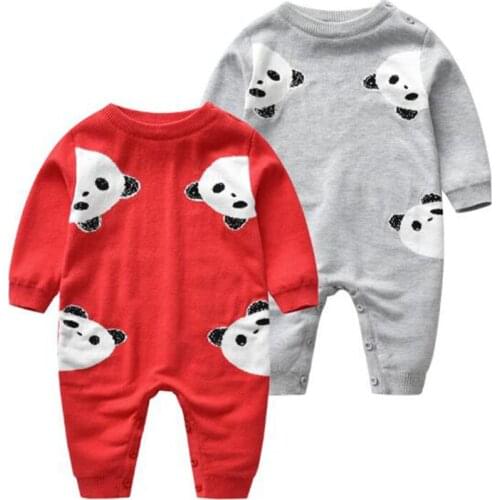 Spring Infant Baby Girls Boy Panda Rompers Autumn Long Sleeve Rompers Newborn Baby Girls Boys Knit Rompers Clothes