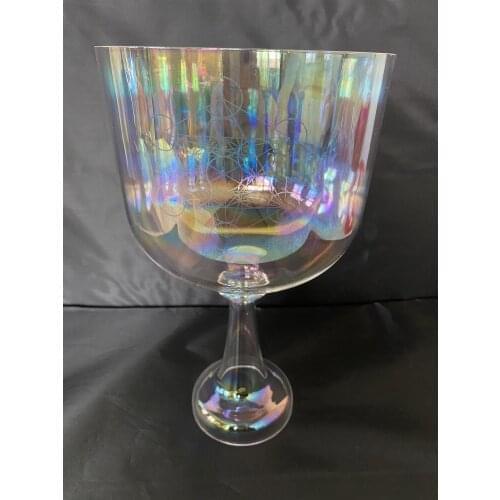 3rd octave crystal singing bowl perfect pitch F# note Thymus chakra with metatron cube engraving