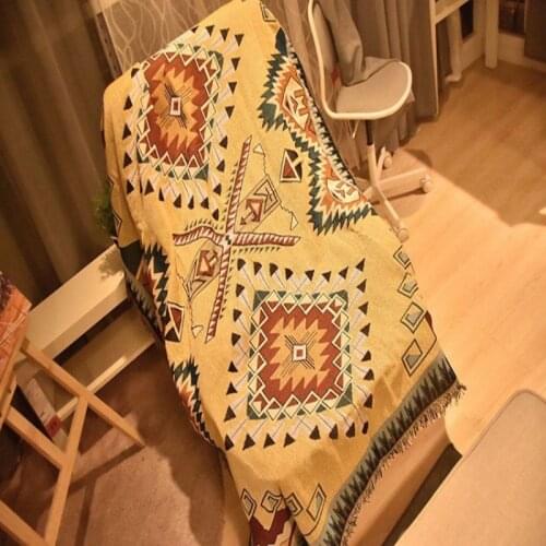 Morocco Style Embroidered Geometric Sofa Blanket Cover With Tassels Cotton Knitting Thick Persian Tablecloth Outdoor Picnic Mat
