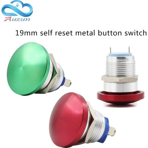 19 mm metal mushroom head start self-reset button switch often open red green welding foot screw foot current 5A