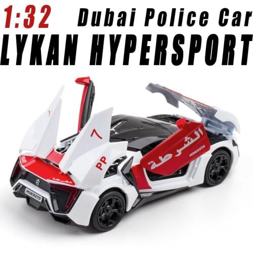1:32 Alloy Model Car Diecast Lykan Hypersport Dubai Police Car Miniature Metal Vehicle for Children Collected Gift Christmas Toy