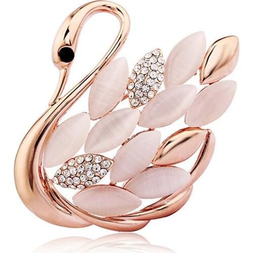 Fashion cute cats eye stone swan corsage ladies boutique brooch rhinestone animal brooch clothing accessories