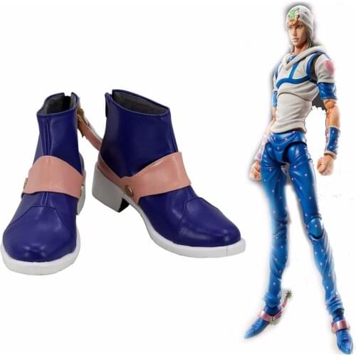 JoJos Bizarre Adventure7 Steel.Ball.Run Johnny Joestar Cosplay Boots Blue Shoes Custom Made Any Size