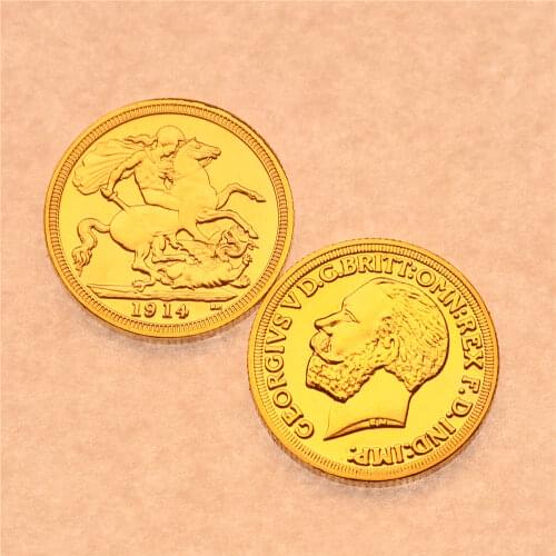 Newest 50pcs/lot free shipping 1914 British Sovereign George UNC -24 gold Sovereign coin