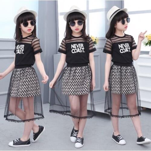 Toddler Girl Clothes Big Girls Clothing Set Summer Boutique Outfits Kid Children Never Coast T Shirt + Mesh Shirt 4 to 15 Years