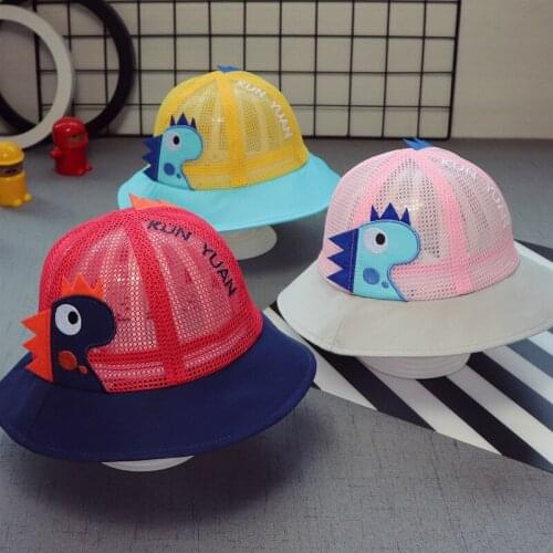 1-3 year old baby cartoon sun hat cute little dinosaur children mesh fisherman hat breathable fashion bucket hat summer sun hat