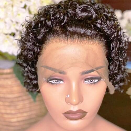 Pixie Cut Wig Human Hair Short Bob Curly cheap lace frontal closure wigs PrePlucked Bleached Knots for black women pixie cut wig