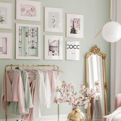 Pastel Peony Pink Dahlias Door Paris Balcony Tower Nordic Poster Wall Art Print Canvas Painting Decor Pictures For Living Room