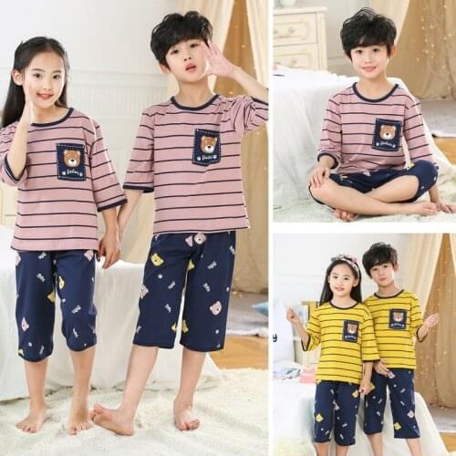 New Summer Children Pajamas Sets Kids Girls Home Clothes Sleepwear Boys Girls Nightwear Pyjamas Kids Clothes Cotton 3-16Y teens