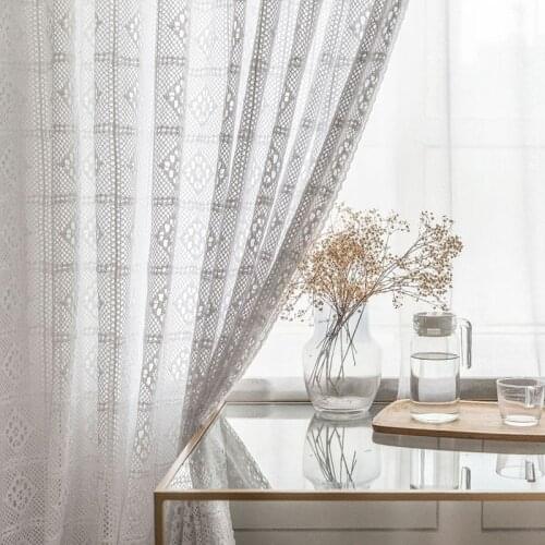 Retro Hollow White Curtains Finished Crochet Lace Flower Fabric Tulle for Living Room Kitchen Window Screens Custom Bay Window