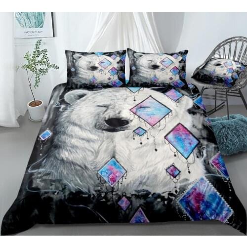 Animal Bed Set Polar Bear Bedding Set Wildlife Bed Linen Kid Girl Boy Home Textiles Microfiber Duvet Cover Set Animal Bedclothes