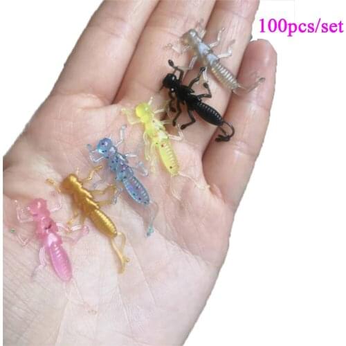 50/100pcs Wobbler Silicone Bait Worm Spider Fishing Lure 0.16g 3cm Shrimp Lizards Float Wobbler Jig Swivel Sea Fishing Bait