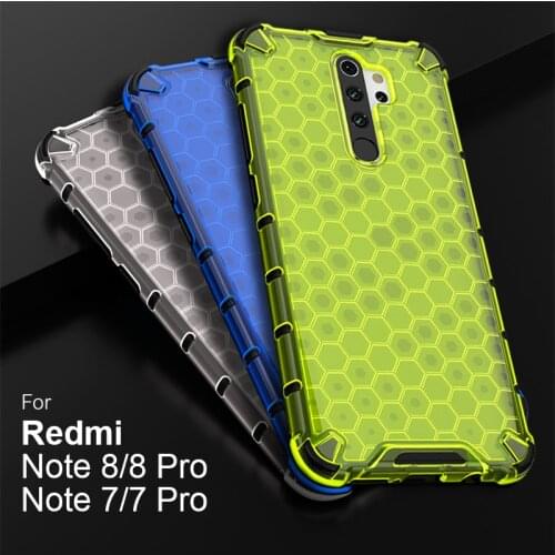 Shockproof Hybrid Armor Case on For xiaomi Redmi Note 8 Pro Case Honeycomb transparent Hard PC back Cover For redmi note 7 case