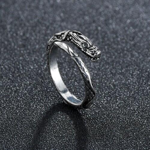 Adjustable Vintage Punk Dragon Ring Men Copper Alloy Biker Rock Rap Embrace Cool Ring Gothic Valentines Day Gift