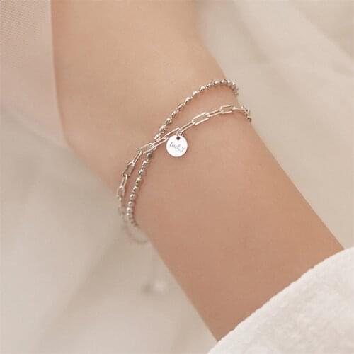 Adjustable 925 Sterling Silver Double layer Round Bead Bracelet & Bangle Elegant Women Christmas Party Jewelry sl262