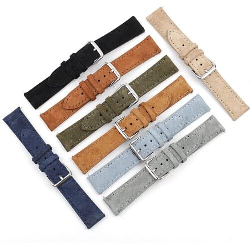 Suede Leather Watchband 18mm 19mm 20mm 22mm 24mm Handmade Stitching Watchstrap Quick Release for Men Women Watch Replacement