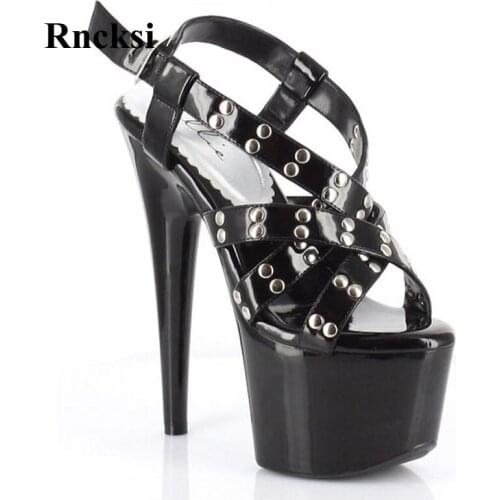 Rncksi Women 17cm High-Heeled New Summer Pole Dance Sexy Straps High Platform Open Toe Shoes Party Dance Shoes Sandals