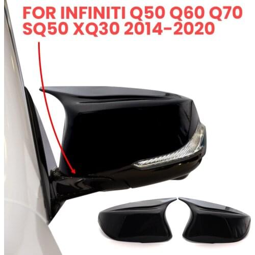 Car side 2pcs Horn Replacement for Infiniti Q50 Q60 Q70 SQ50 XQ30 2014-2020 Rearview Mirror cover caps Bright Black