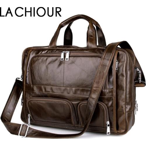 LACHIOUR Cow Genuine Leather bag Business Men bags Laptop Tote Briefcases Crossbody bags Shoulder Handbag Mens Messenger Bag