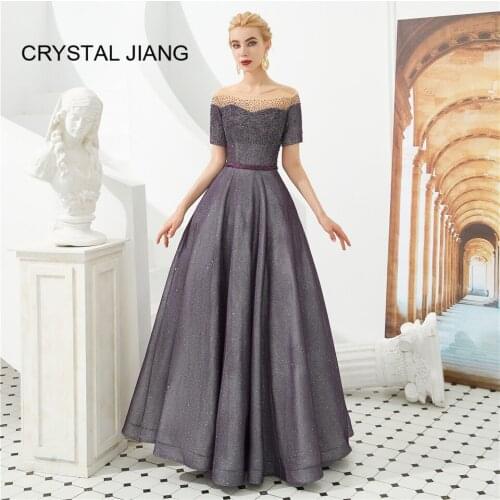 Formal Evening Dresses Long Crystal Beaded A Line Party Gowns Luxury Short Sleeves Vestido De Festa Islamic Formal Dress