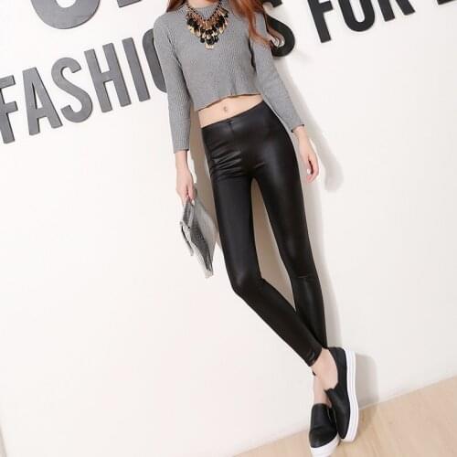 Spring PU Faux Leather Leggings Women Skinny Pants Female Korean Slim Ladies Fleece Pencil Leggins S-4XL