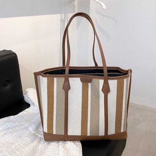 Vintage Stripe Handbag Shoulder Bags for Women 2021 Summer Luxury Large Capacity Tote Travel Casual Female Shopper Bag